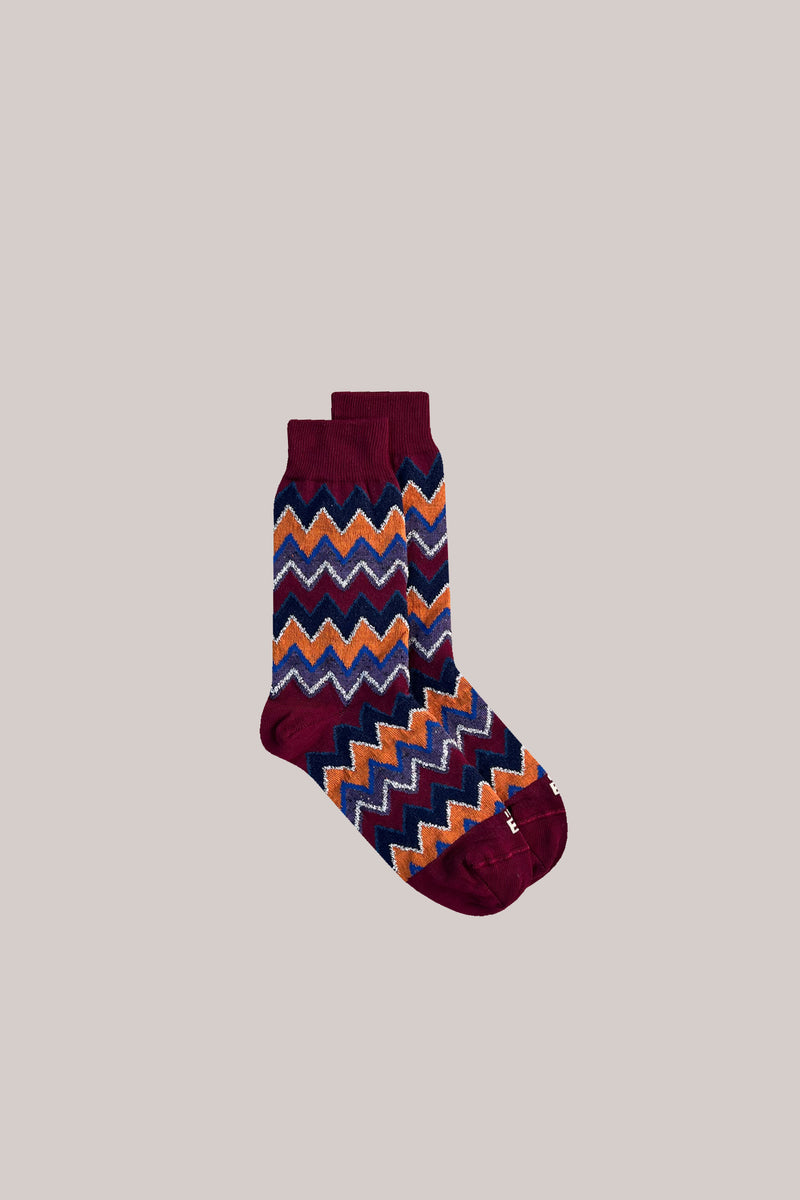 CALZE WOMAN ZIGZAG BORDEAUX/MULTICOLOR